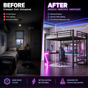 Queen Loft Bed with L-shaped Desk and USB Ports