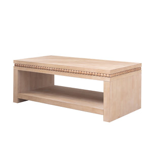 Modern Wood Coffee Table with Beaded Trim – 47 Rectangular Coffee Table with Open Storage Shelf, Light Natural Finish – Farmhouse & Coastal Living Room Furniture