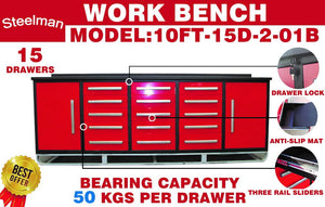 Storage Cabinet With Work Bench (15 Drawers And 2 Cabinets)