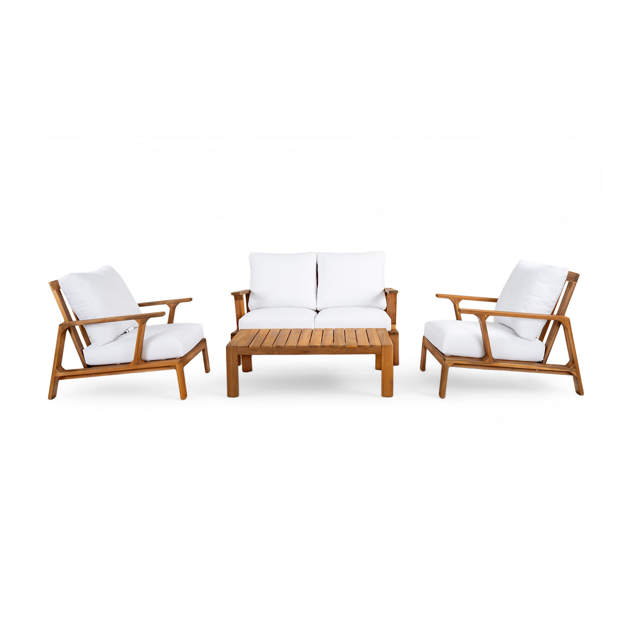 Acacia Wood Outdoor Sofa Set for 4 with Cushions and Coffee Table