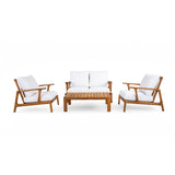 Acacia Wood Outdoor Sofa Set for 4 with Cushions and Coffee Table