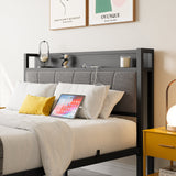 Full Size Bed Frame Storage Headboard with Charging Station