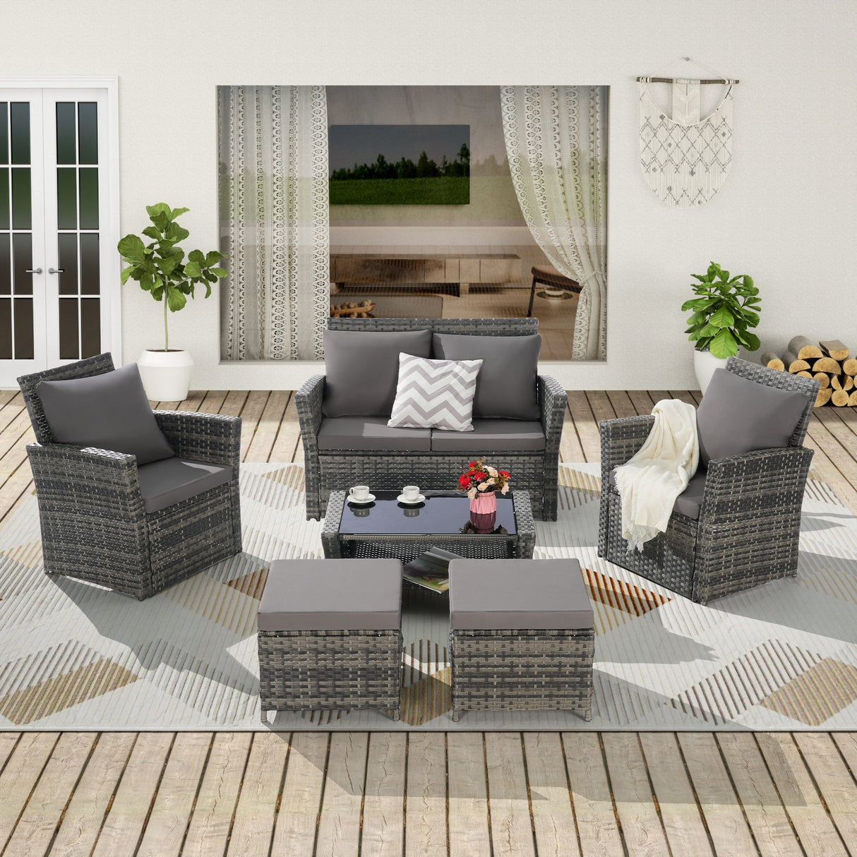 Antigua 6-Piece Handwoven Rattan Outdoor Seating Ensemble