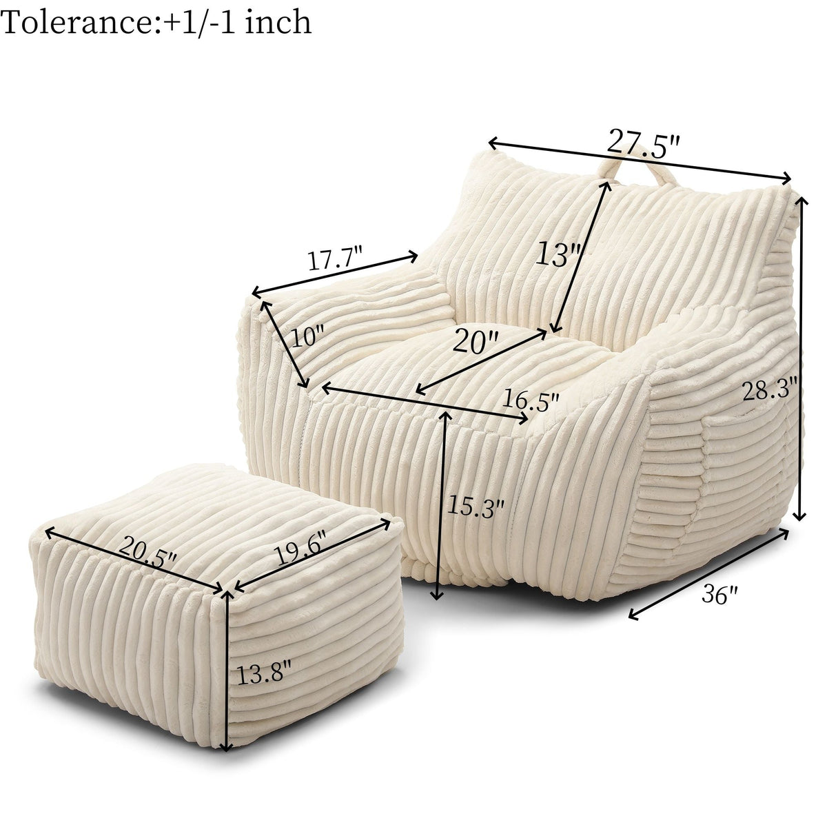 Giant Bean Bag Chair With Armrests And Footstool