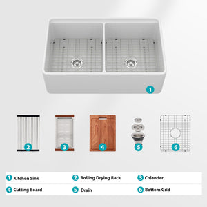 Double Bowl Sink Workstation - White