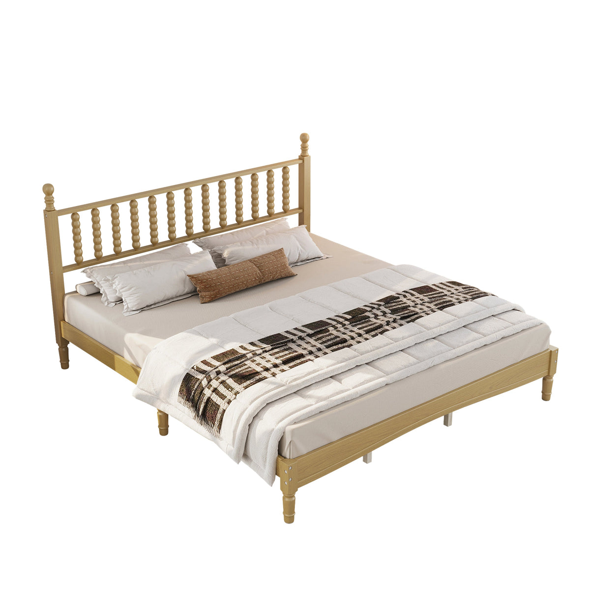 King Size Wood Platform Bed with Gourd Shaped Headboard