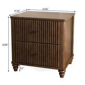 Mid Century Modern Fluted Nightstand 2 Piece Set With 3 Drawers - Walnut
