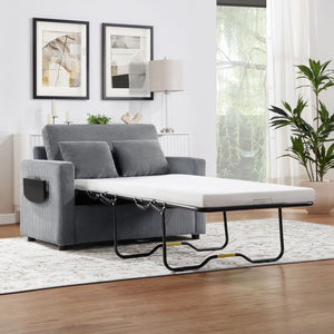 Sleeper Sofa With Foldable Mattress, USB Ports, Side Table & Storage Pocket