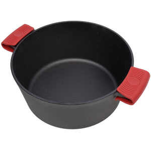 3 In 1 Pre-Seasoned Cast Iron Dutch Oven, Outdoor Camping Deep Pot, 5 Quart With Silicone Handles - Black
