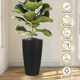 Set of 2 Faux Rattan Tall Planters with Automatic Watering System