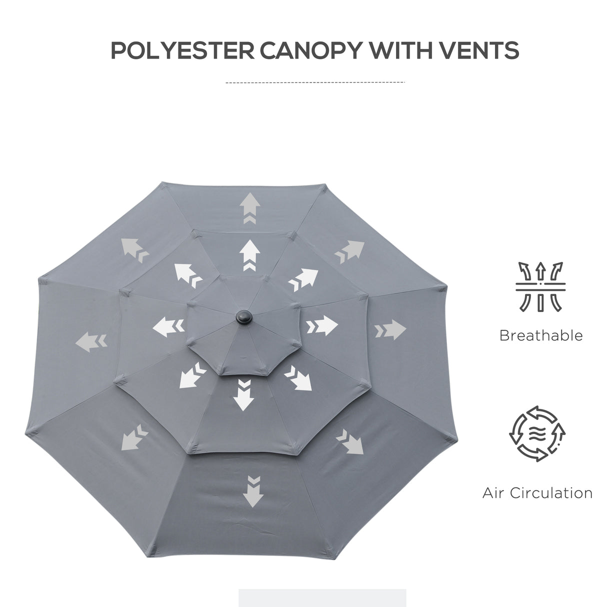 9ft 3 tiers patio umbrella outdoor market umbrella with crank, push button tilt for deck, backyard and lawn, dark gray