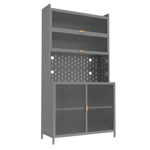 Tall Kitchen Pantry Cabinet With Flip Doors And Pegboard, Anti Tip Steel Storage Hutch
