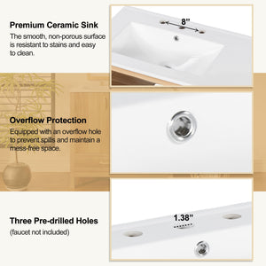 36" Bathroom Vanity, 2 Soft Close Doors, 4 Soft Close Drawers, Adjustable Shelf, Storage Cabinet - Acacia Wood