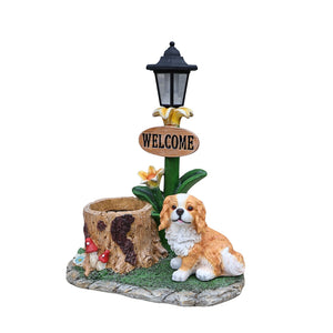 Sitting Dog Solar Lantern Planter Statue