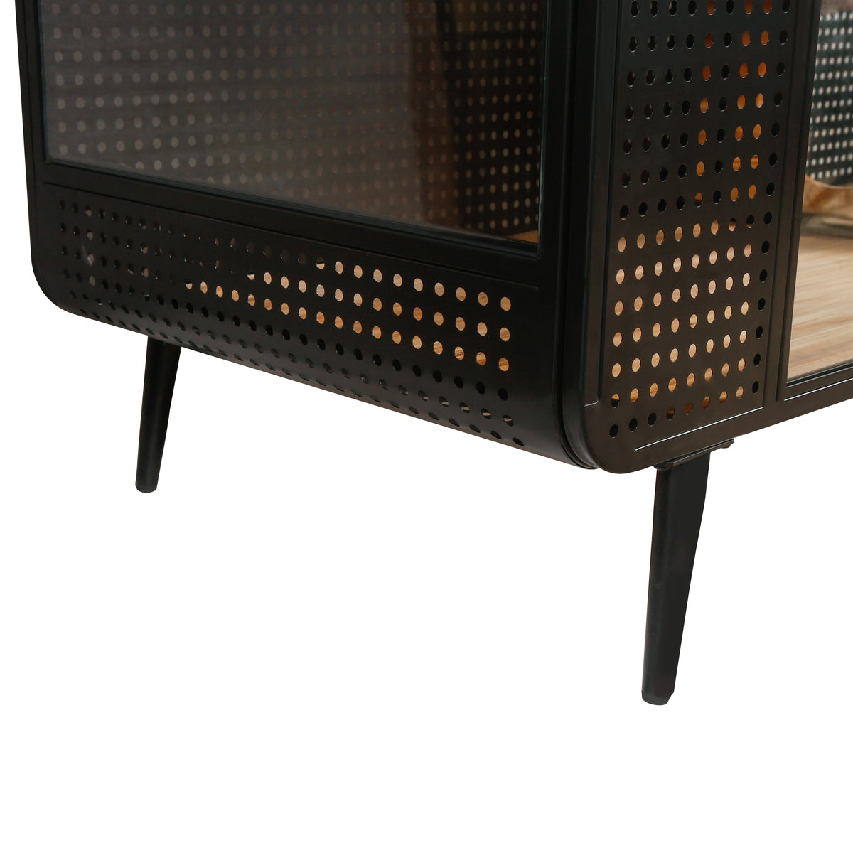 Modern Spacious Cat House with Fir Wood and Iron Frame - Black & Brown