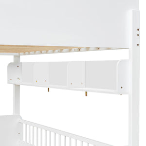 Bunk Bed With 3 Storage Shelves, Adjustable Ladder Left Or Right