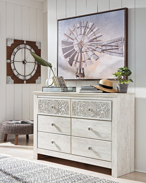 Paxberry - Six Drawer Dresser - Medallion Drawer Pulls - Whitewash
