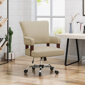 Zealous Upholstered Office Chair with Curved Arms and Nailhead Accents - Wheat