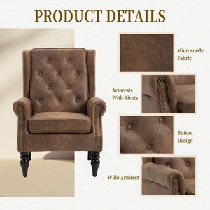 Modern Coffee Wood Frame Armchair with Microsuede Upholstery