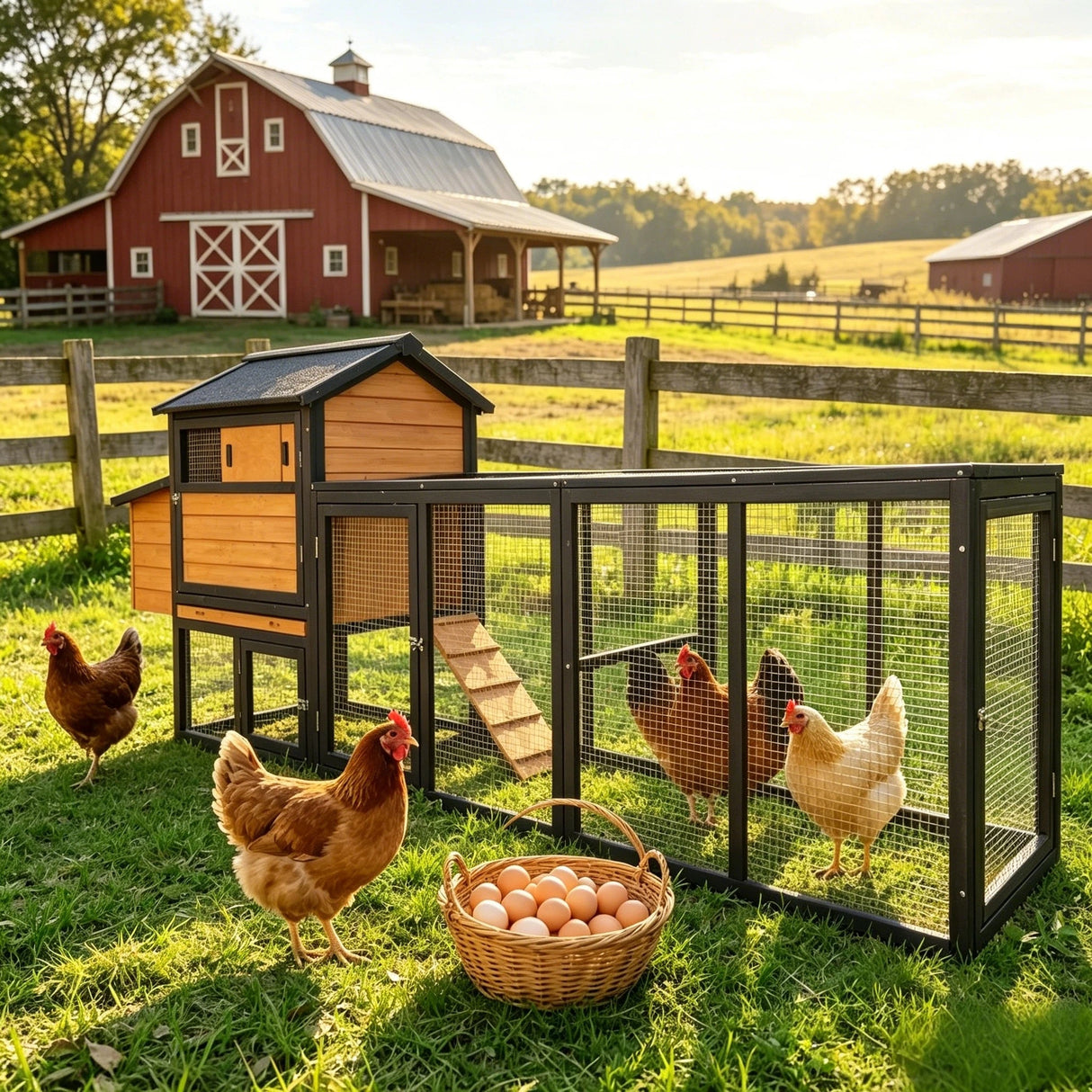 Large Brown and Black Wooden Chicken Coop