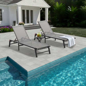 Assemble-Free Aluminum Outdoor Chaise Lounge Set of 2