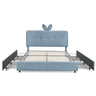 Upholstered Bed With Oversized Rabbit Ear Headboard, LED Lights & 4 Storage Drawers