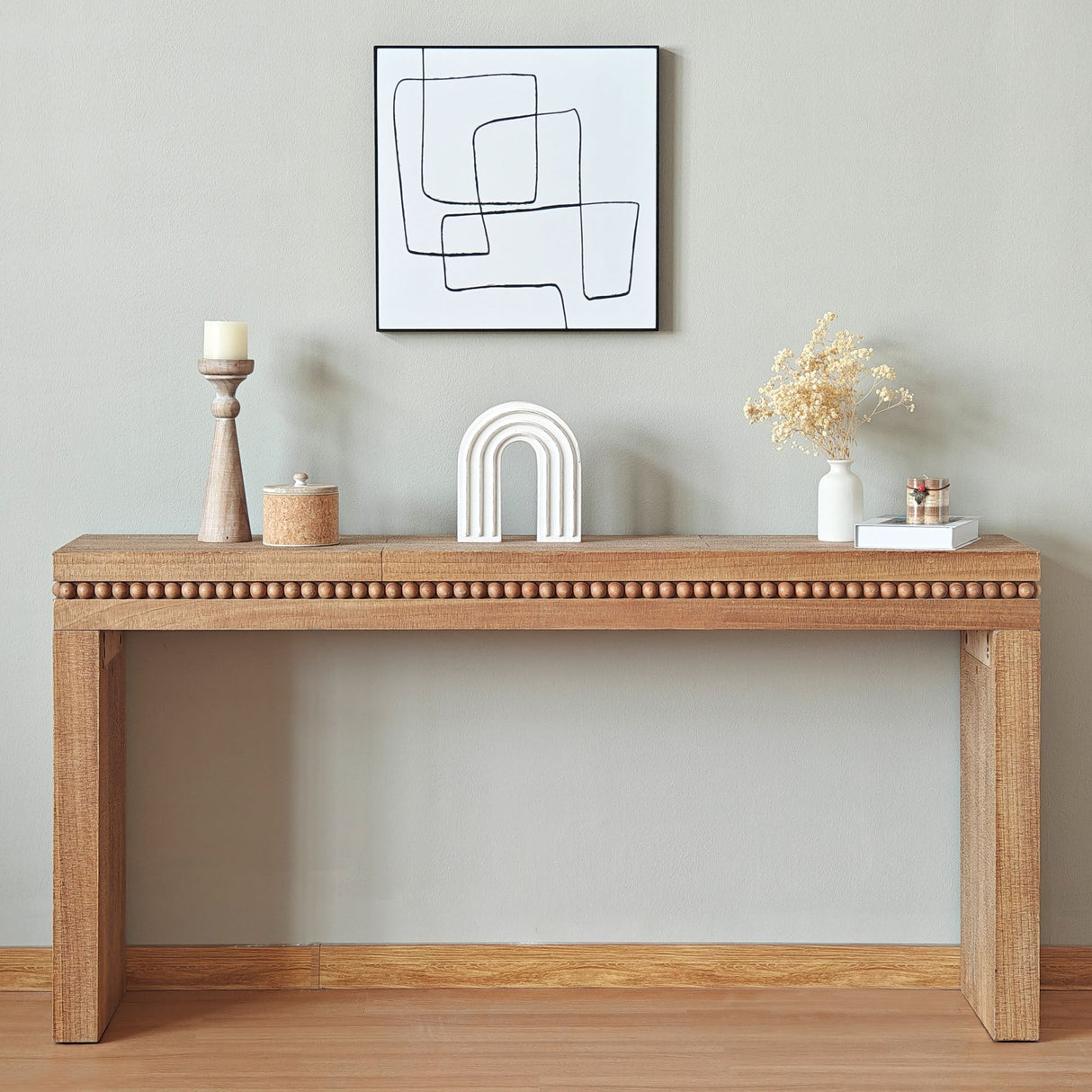 Rustic Manufactured Wood Console Table with Beaded Accent, 64L x 14W x 32H