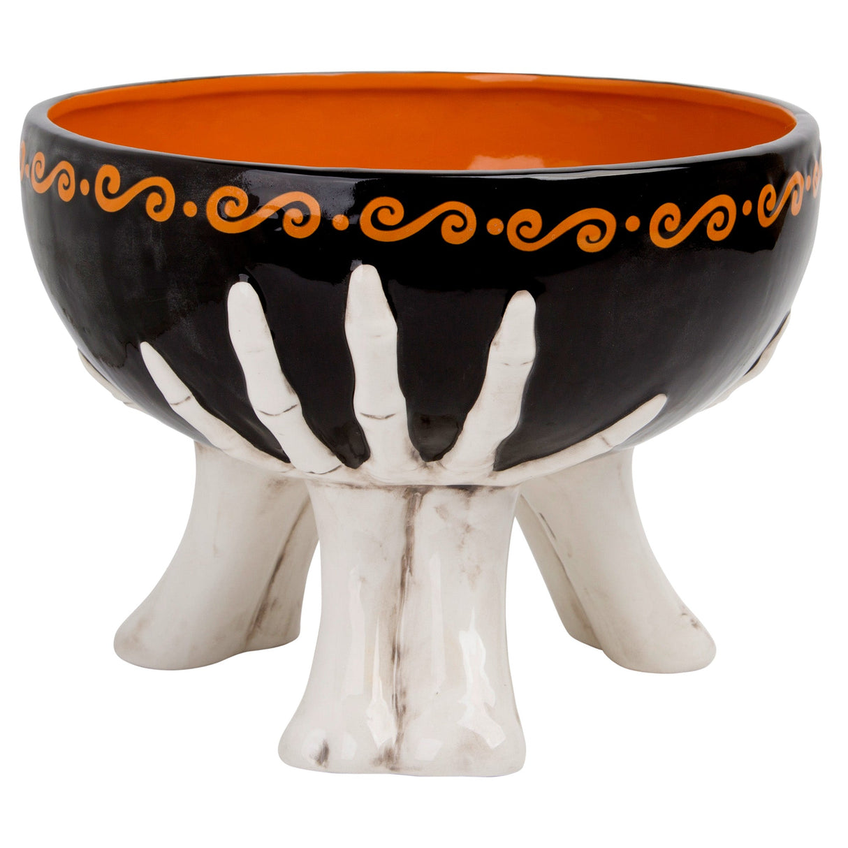 9.25"D Skeleton Hands Footed Ceramic Bowl