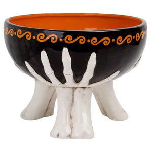 9.25"D Skeleton Hands Footed Ceramic Bowl