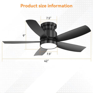 Flush Mount Ceiling Fan With LED Light 22W And Remote Control