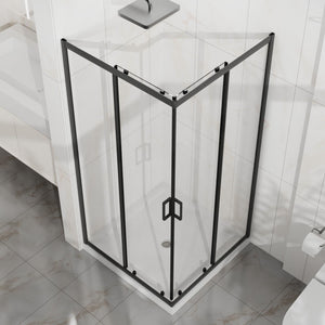 Corner Shower Enclosure With Sliding Door - Matte Black