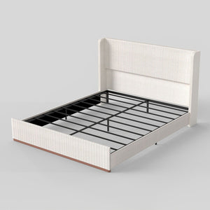 Upholstered Bed Frame With Luxury Wingback Headboard