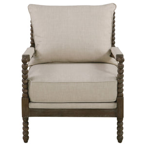 Beige and Natural Removable Back Accent Chair with Faux Linen Fabric and Wood Frame