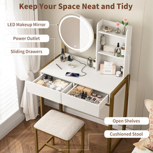 Small Vanity Desk with Mirror and Lights