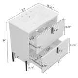 White Fluted Bathroom Vanity with Ceramic Sink and Soft Close Drawers