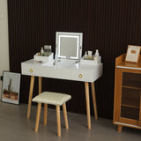 Vanity desk set with led lighted mirror & power outlet