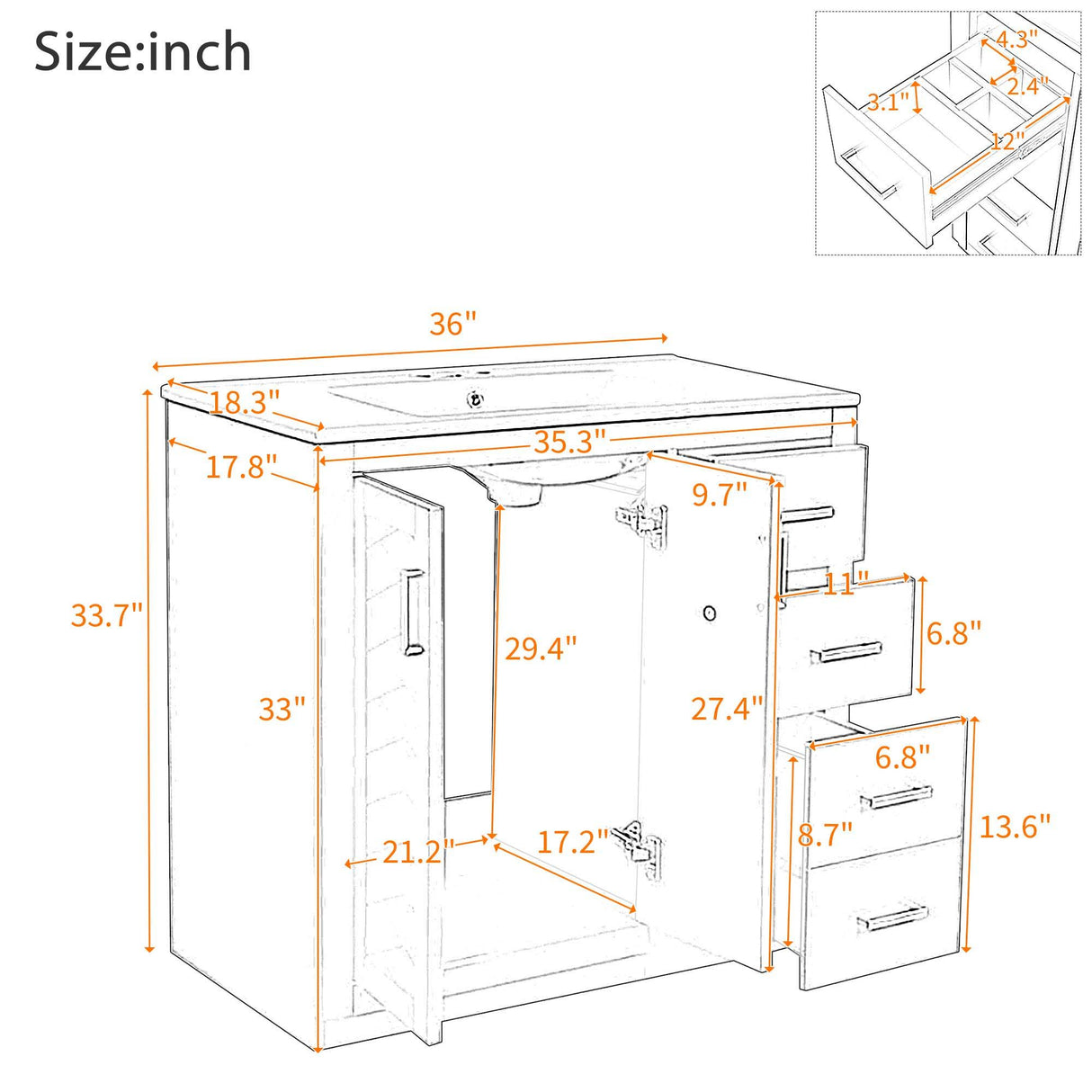 Bathroom Vanity With Sink Combo, Storage Cabinet