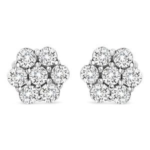 14K White Gold 1/2 cttw Round-Cut Diamond Floral Stud Earrings (I-J Color, SI2-I1 Clarity)