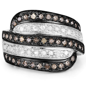 0.80 Carat Genuine Brown Diamond and White Diamond .925 Sterling Silver Ring