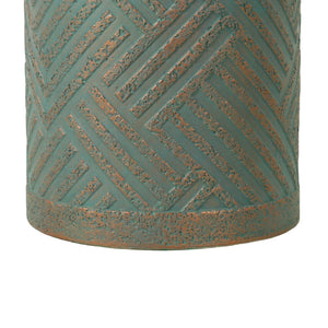 Round Outdoor End Table With Tree Stump Design For Patio - Golden / Green / Peacock