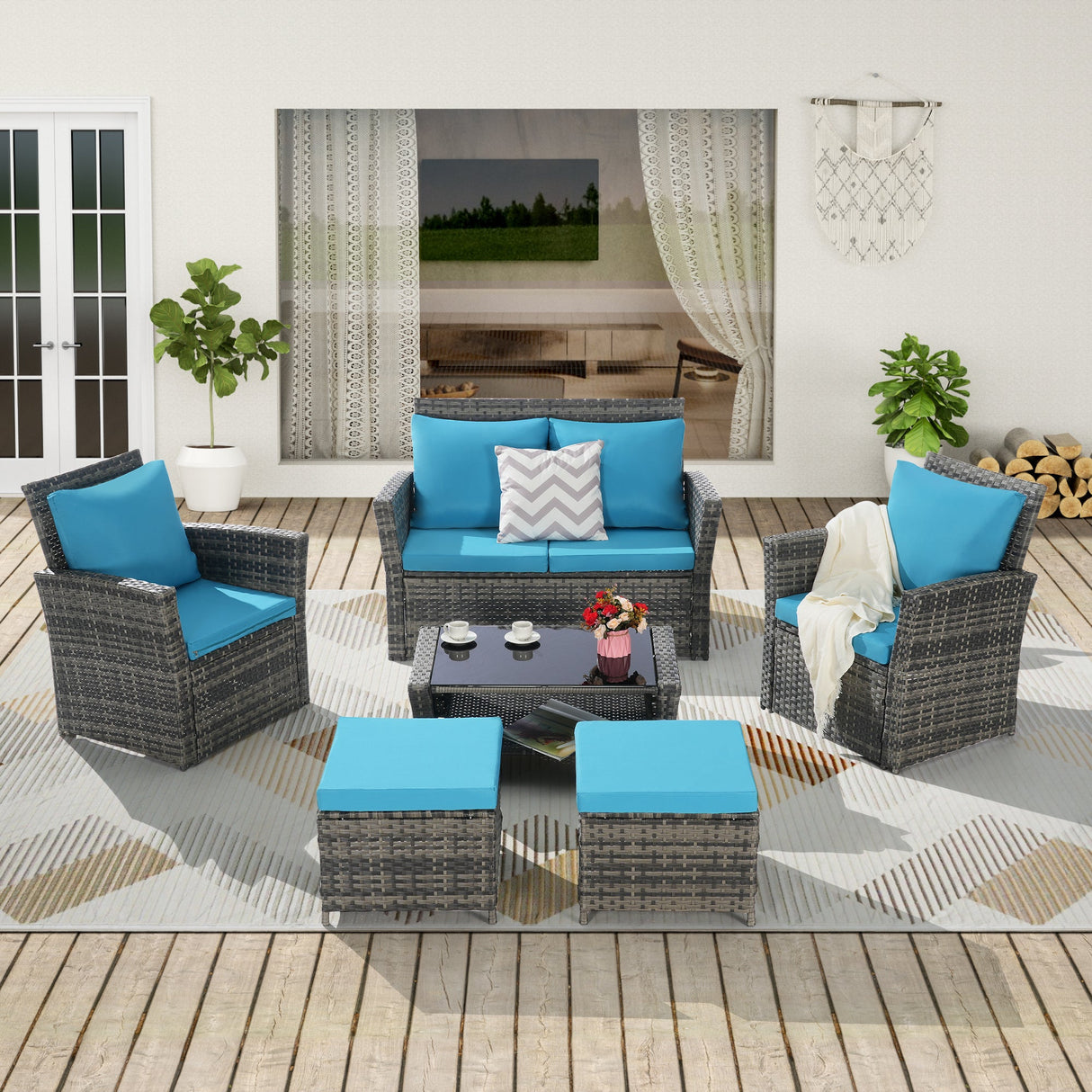 Antigua 6-Piece Handwoven Rattan Outdoor Seating Ensemble