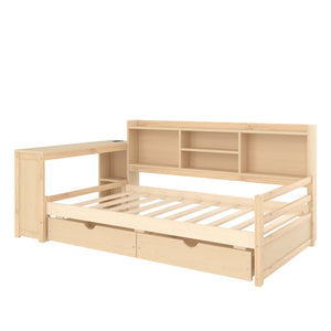 Corner Daybed With Storage Drawers, Desk, Charging Port & Bookcase