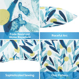 2 Pack Outdoor Pillows, Waterproof & Fade-Resistant Patio Cushions (18x18 Inch, Blue Leaf)