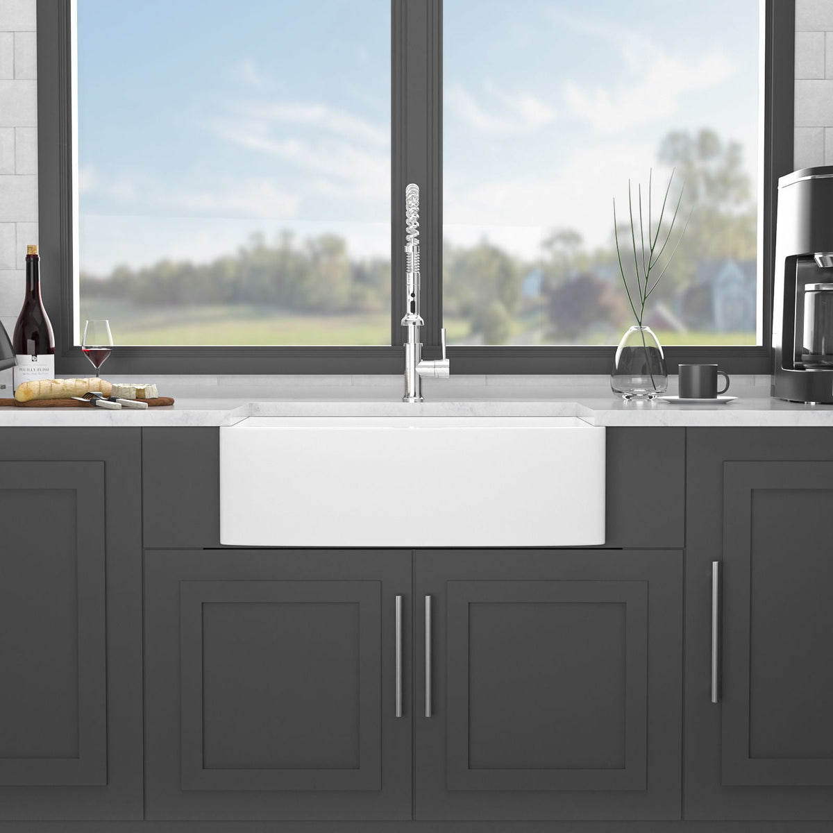 Classic Ceramic Farmhouse Sink Workstation Single Bowl With Durable Finish