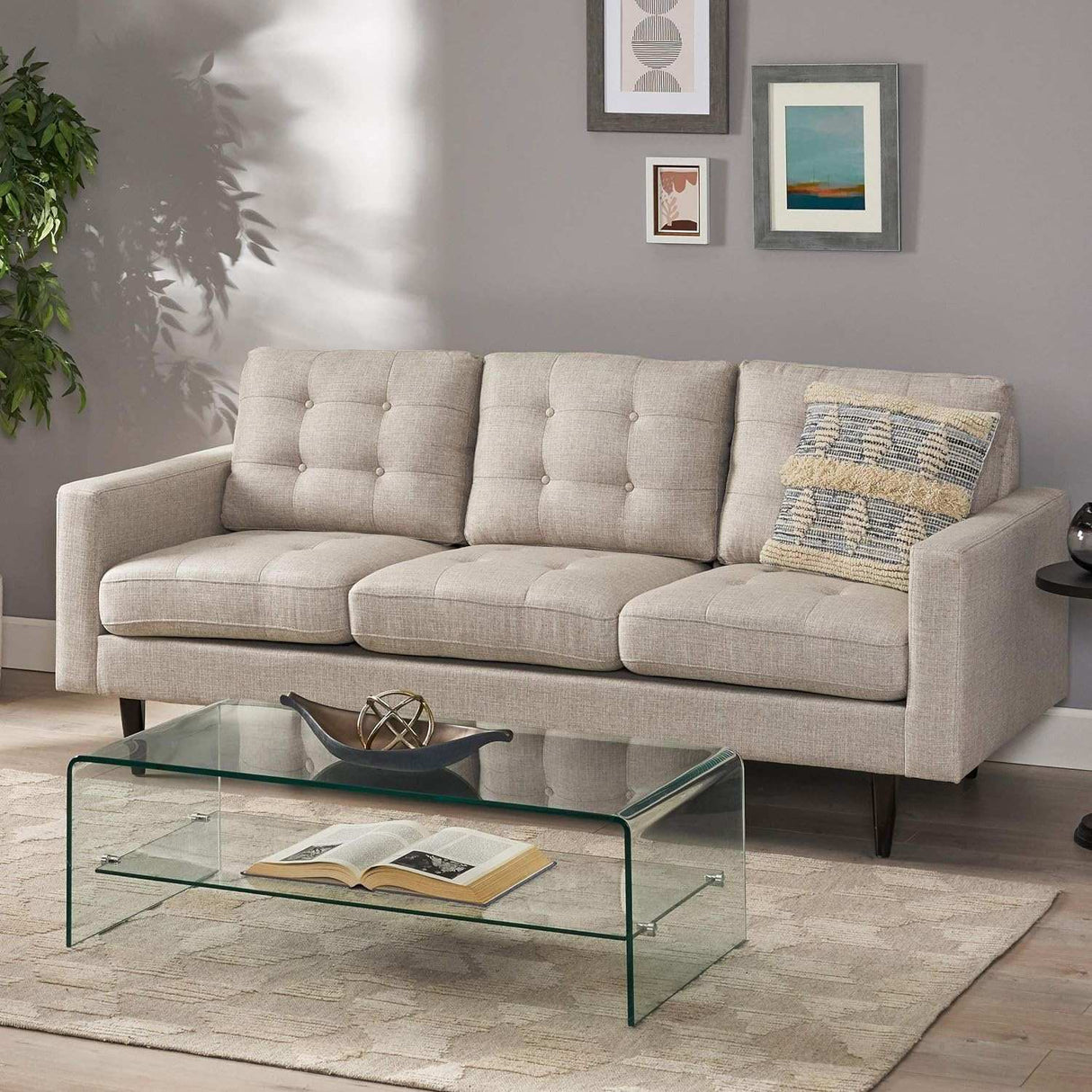 Jenny - Contemporary Tufted Fabric 3 Seater Sofa