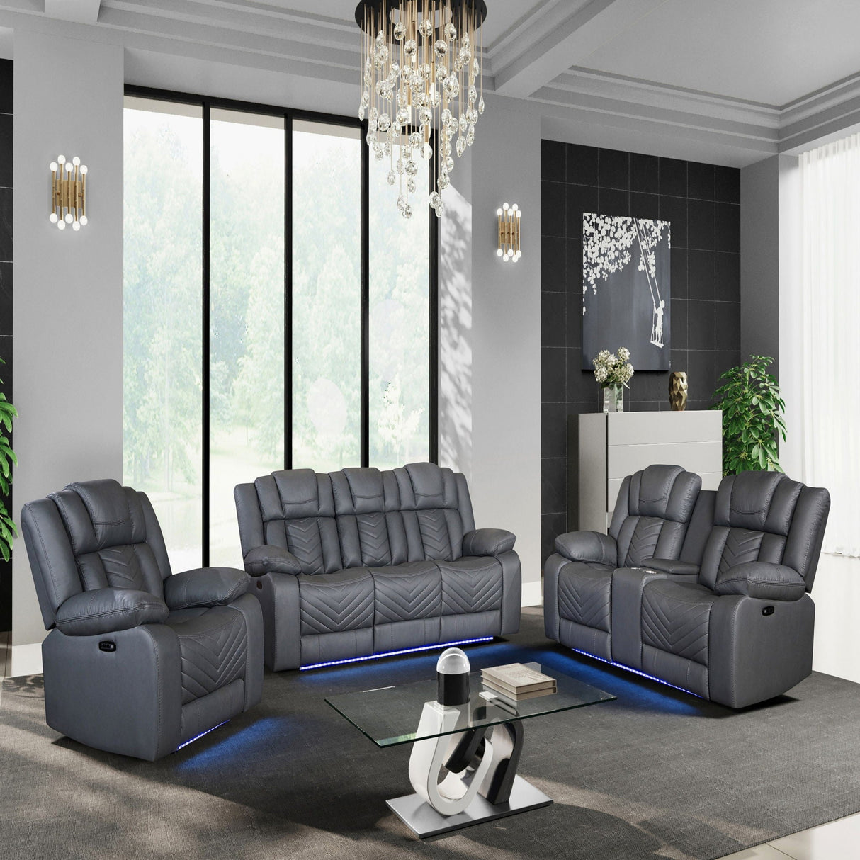 Raize - Power Living Room Set With Storage Console And Cup Holders