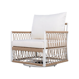 [Set of 2] 360° Swivel Bohemian Outdoor Lounge Chair with Handwoven Rope & Powder-Coated Steel Frame, Waterproof Cushions - Patio, Garden, Poolside