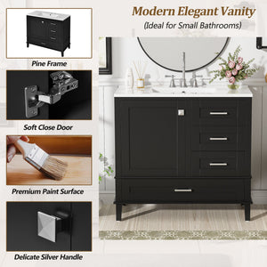 36" Black Bathroom Vanity Cabinet