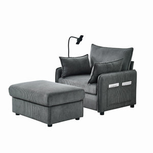 Comfy Corduroy Oversized Chaise Lounge Chair with Ottoman and Storage