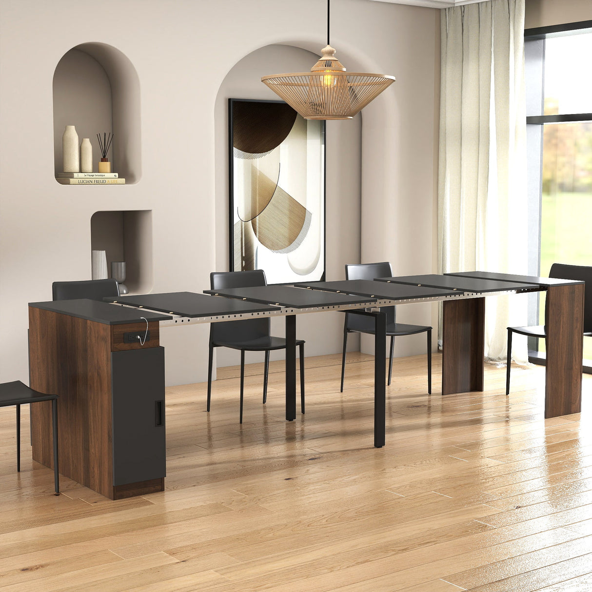 Modern Multifunctional Extendable Dining Table with Outlet
